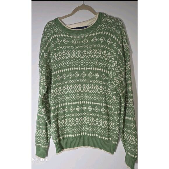 John Weitz Other - Vintage JOHN WEITZ Hand Framed Cotton Knitted Sweater Made In USA L Green/Cream